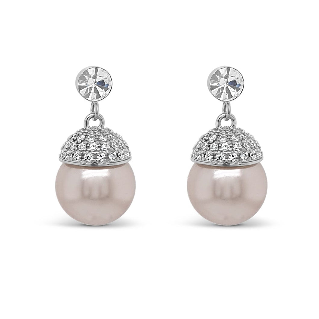 Absolute Jewellery Classic Pink Pearl Crystal Drop Earrings Ireland